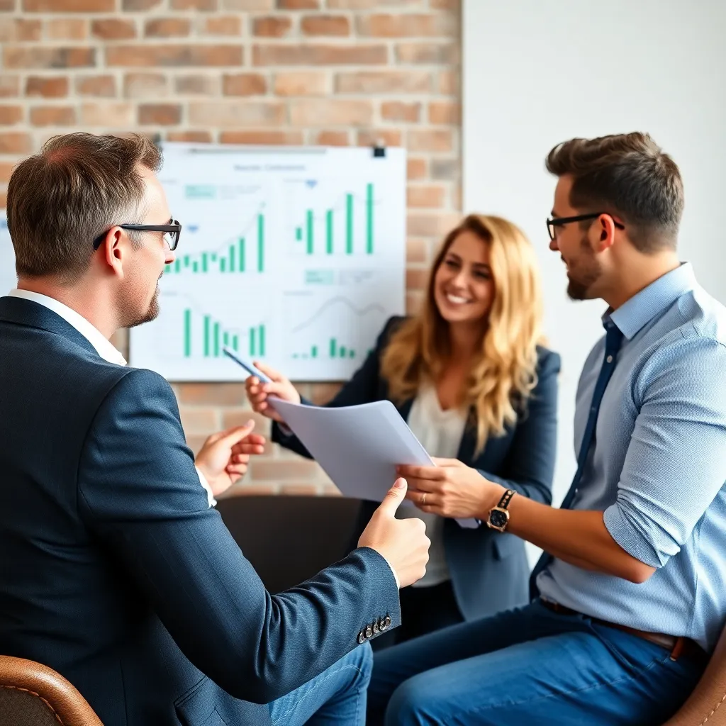 Financieel expert die een klant adviseert over investeringsstrategieën
