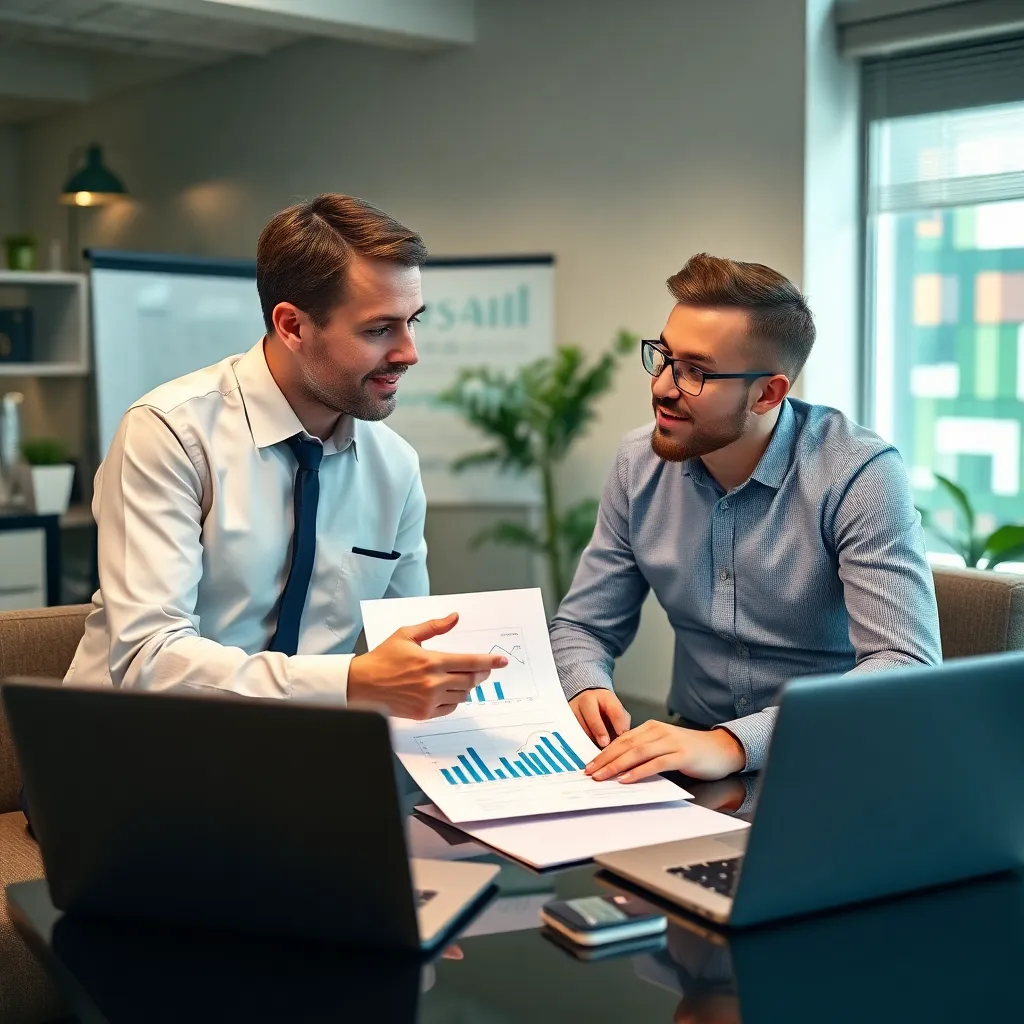 Professionele financiële adviseur die investeringsstrategieën uitlegt aan een client